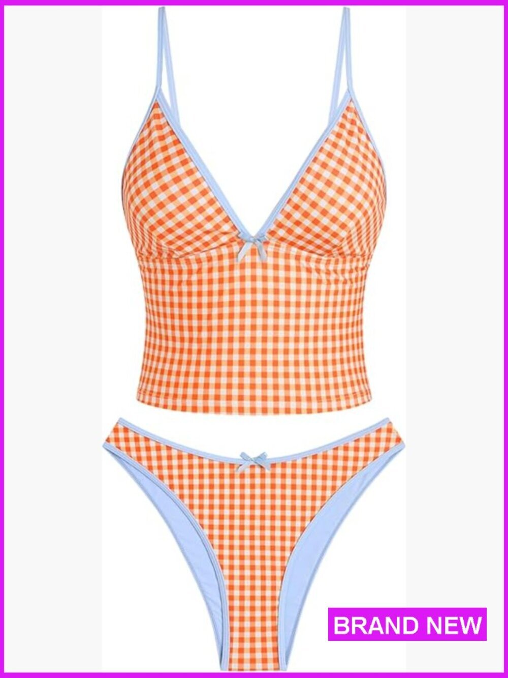 V Neck Tankini Two Piece Tummy Control Tie Side Thong Bikini Swimsuit High Cut